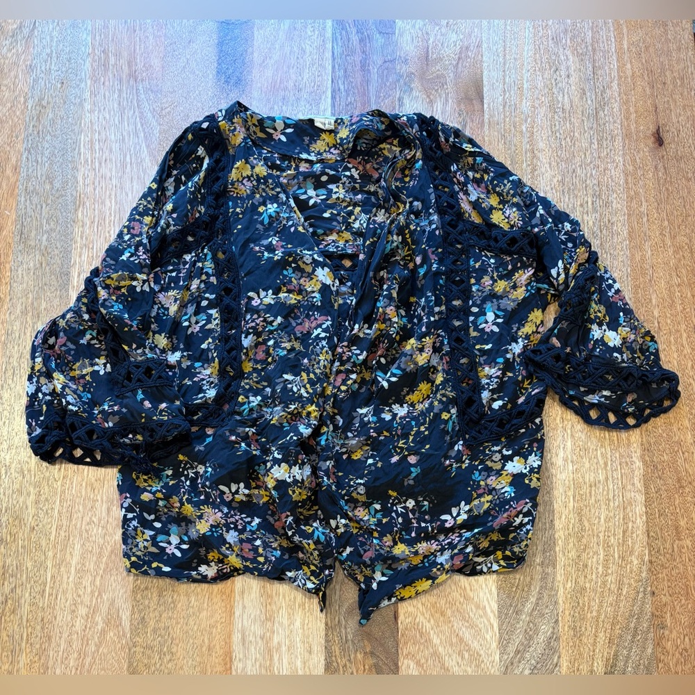 Meadow Rue Boho Floral Kimono – XS | 100% Silk | Sheer Lightweight Layer